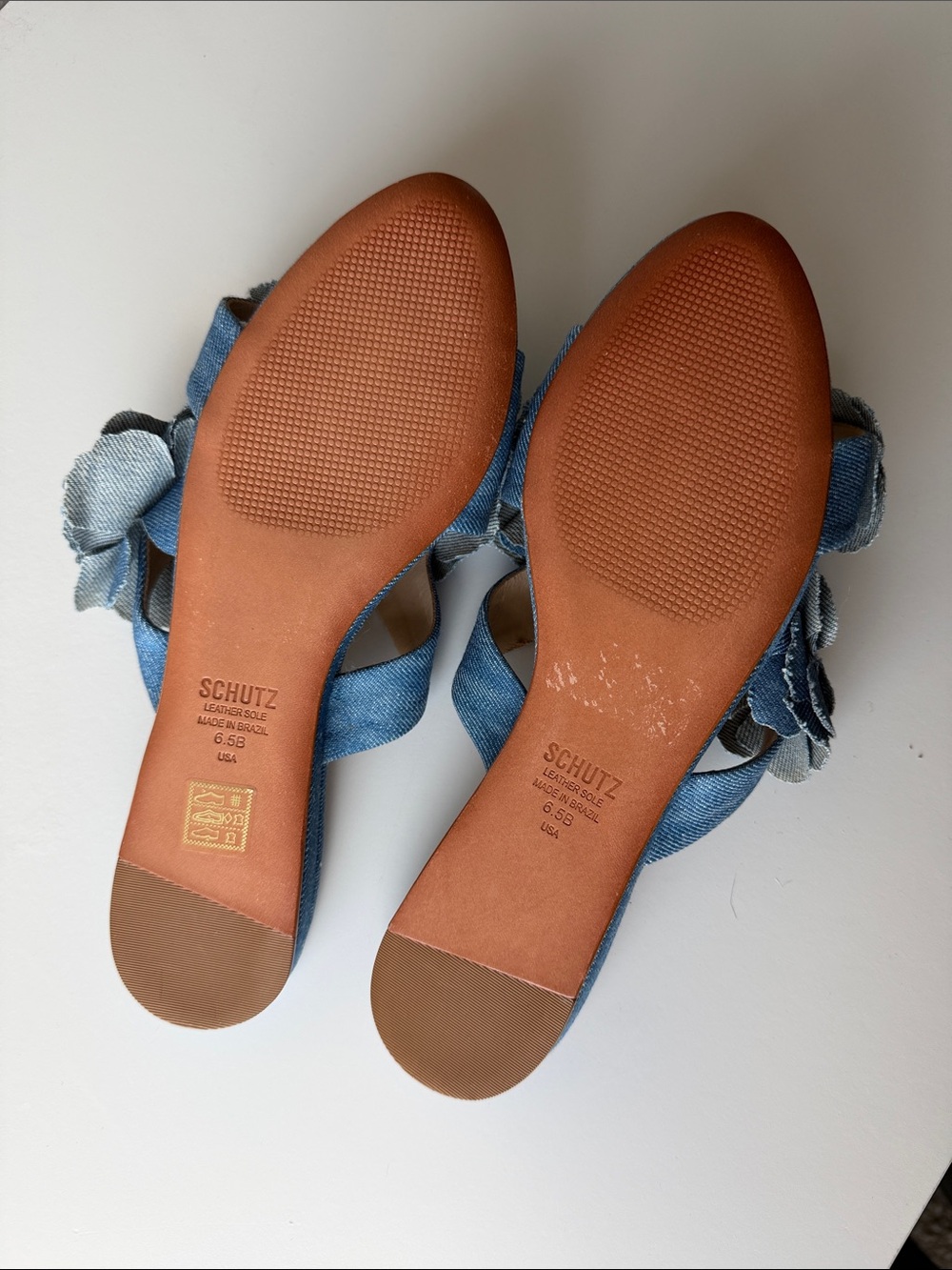 SCHUTZ Denim Floral Slide Mules - Blue - Picture 2 of 2